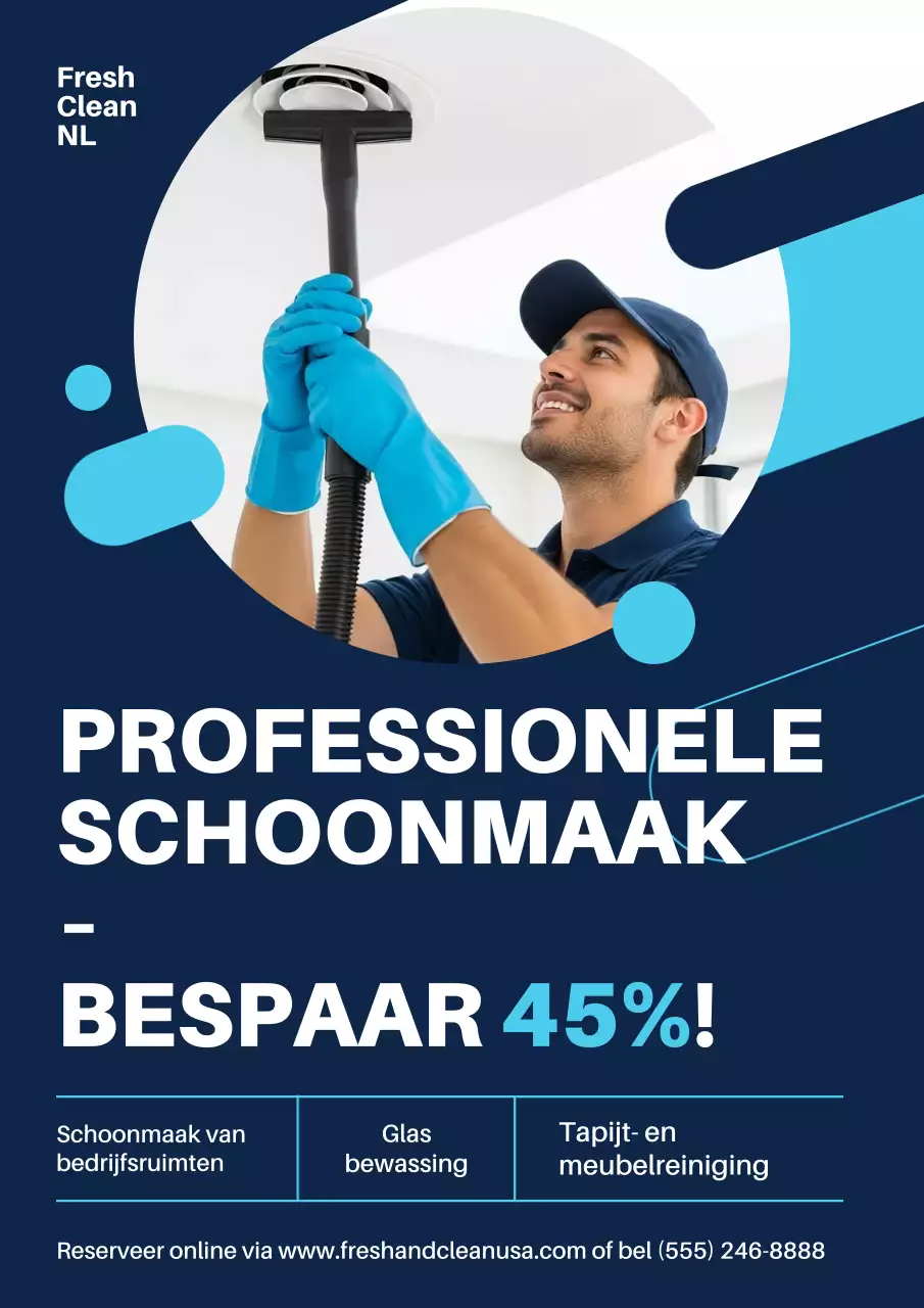 Blauwe moderne schoonmaakpromotieposter