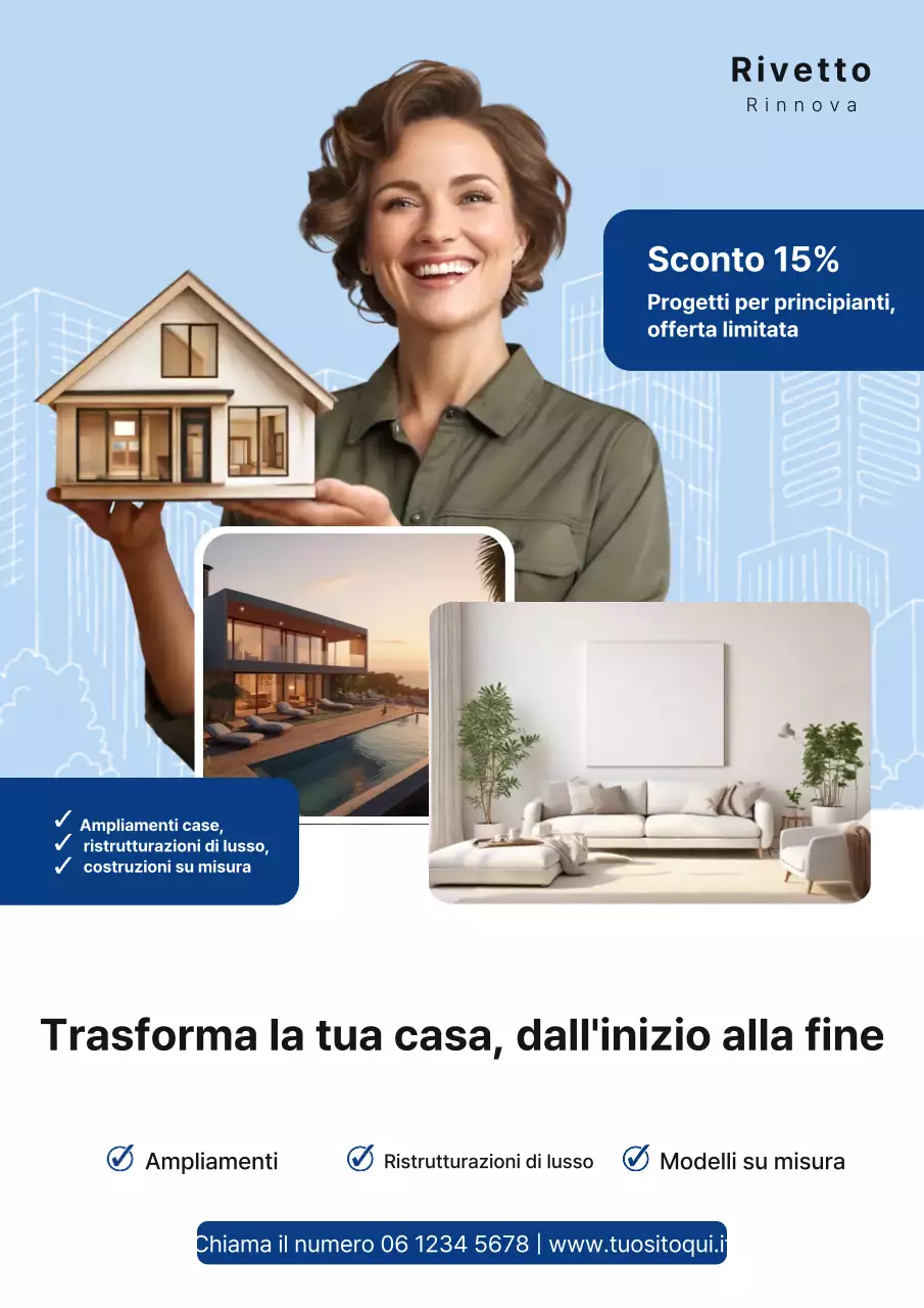 Manifesto pubblicitario blu per costruzioni moderne