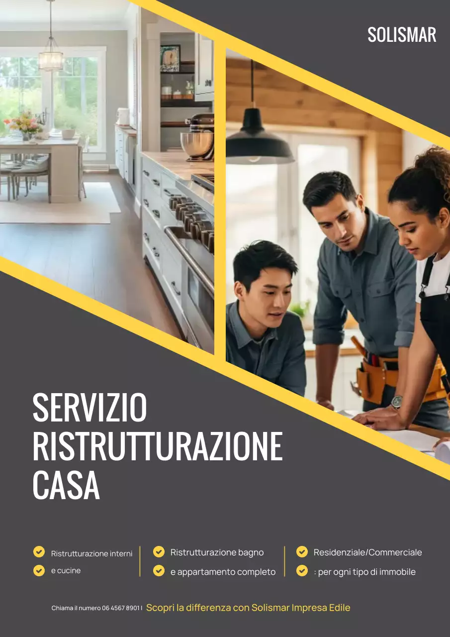 Manifesto pubblicitario giallo per ristrutturazione professionale