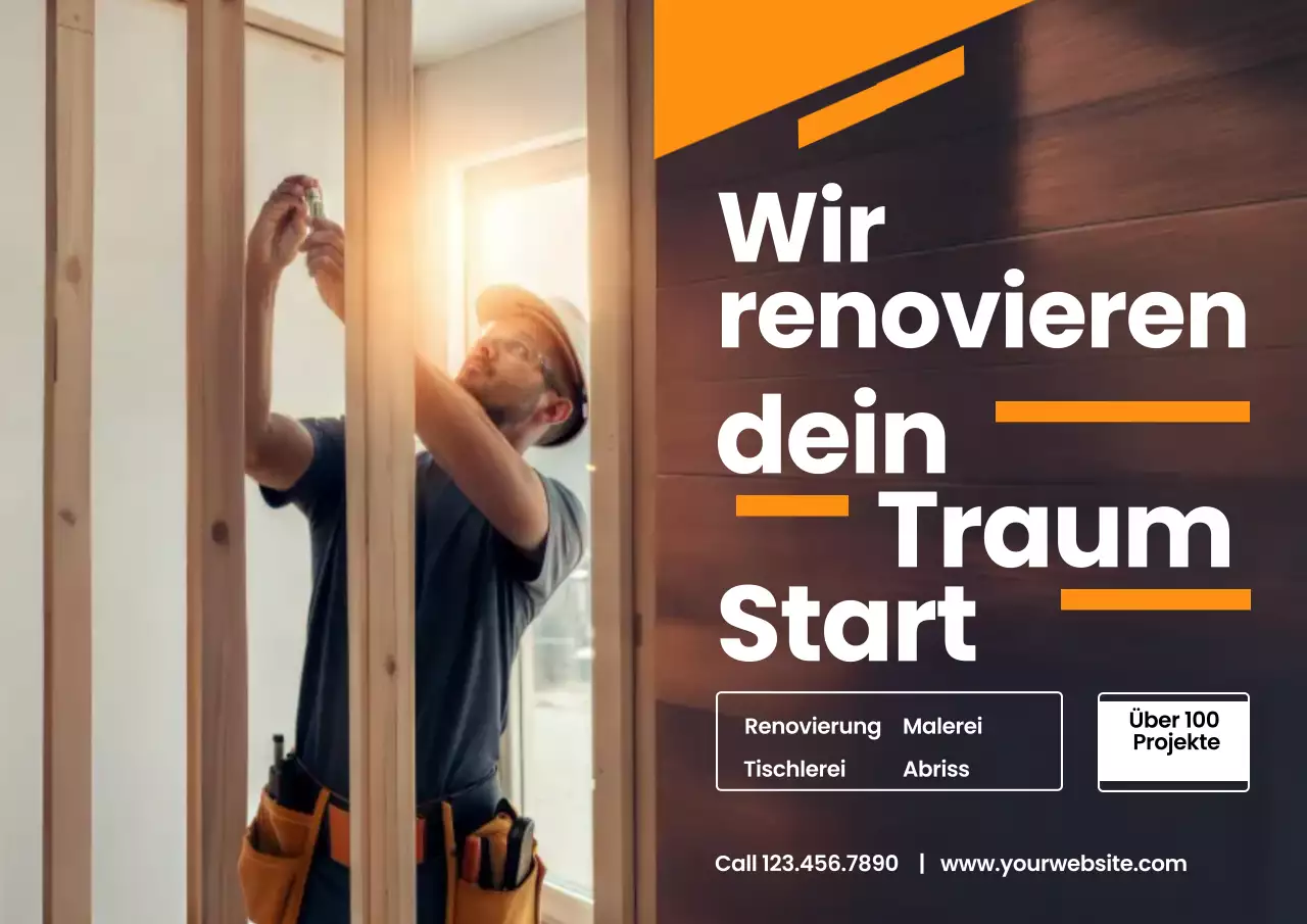 Orangefarbenes modernes Renovierungswerbeplakat