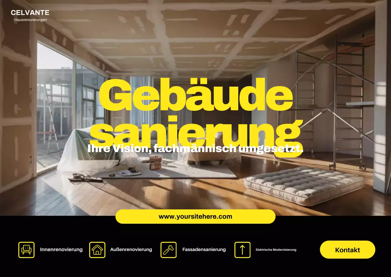 Gelbes Werbeplakat zur modernen Hausrenovierung