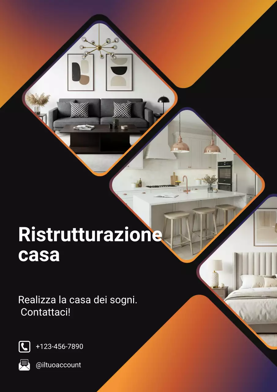 Manifesto promozionale di ristrutturazione moderna con sfumatura arancione