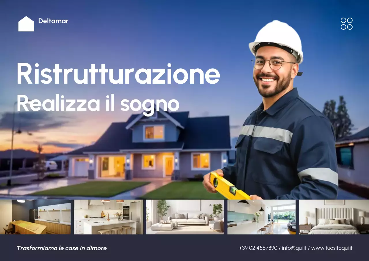 Manifesto pubblicitario per la ristrutturazione di una casa moderna blu