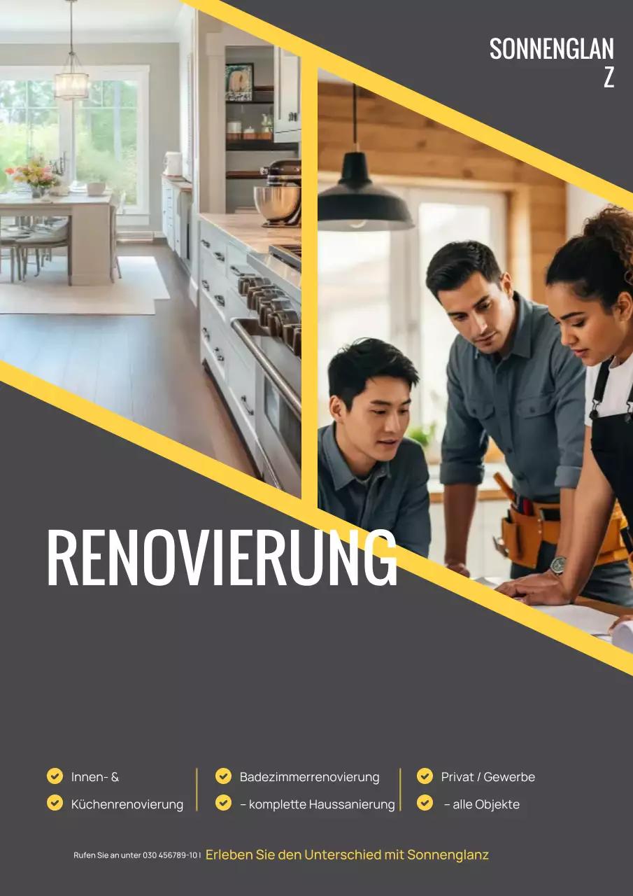 Gelbes Werbeplakat für professionelle Renovierungen