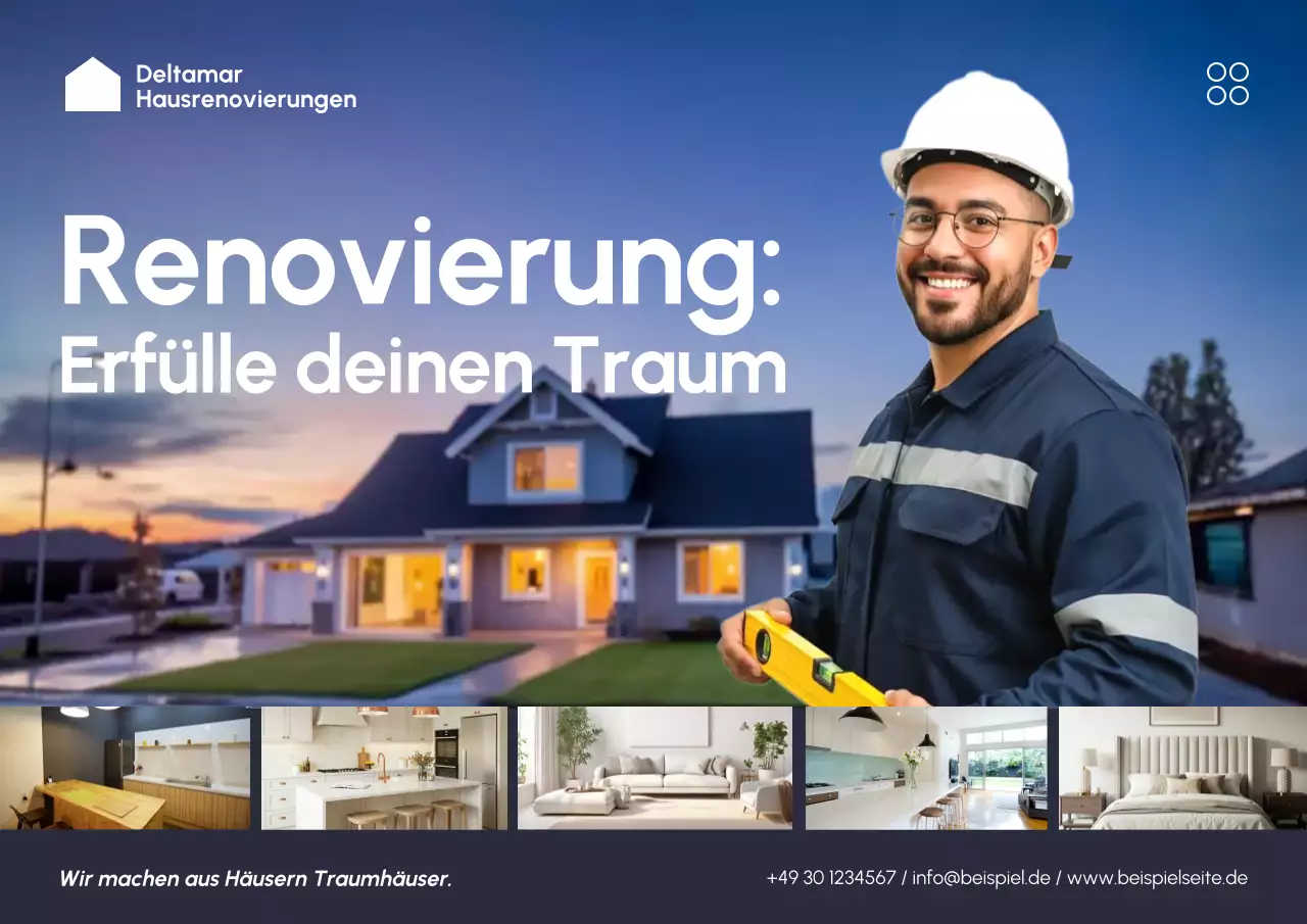 Blaues modernes Hausrenovierungs-Anzeigenplakat