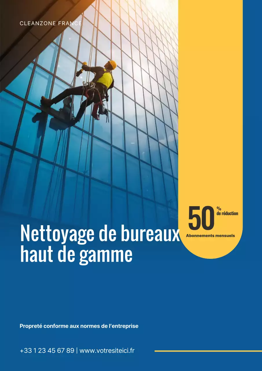 Affiche publicitaire du service de nettoyage moderne bleu