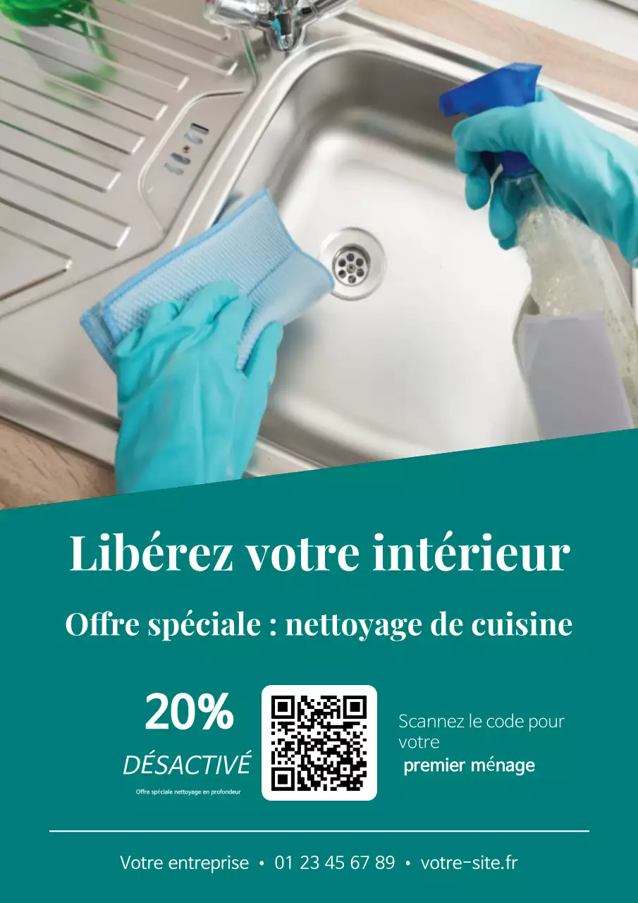 Affiche promotionnelle de cuisine propre bleu sarcelle
