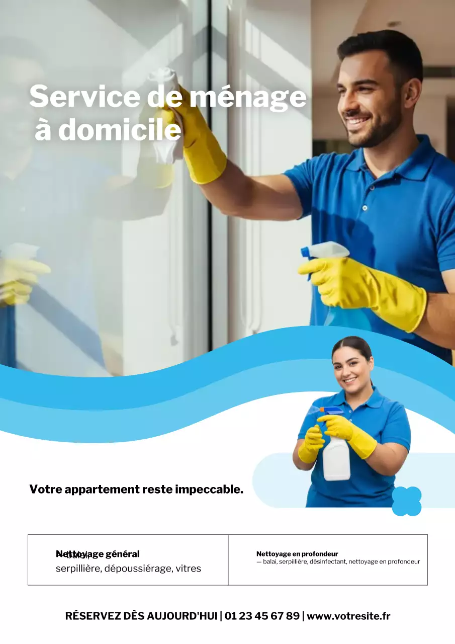 Affiche publicitaire du service de nettoyage moderne bleu