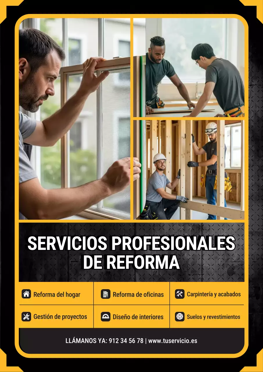 Cartel publicitario de renovación profesional en amarillo