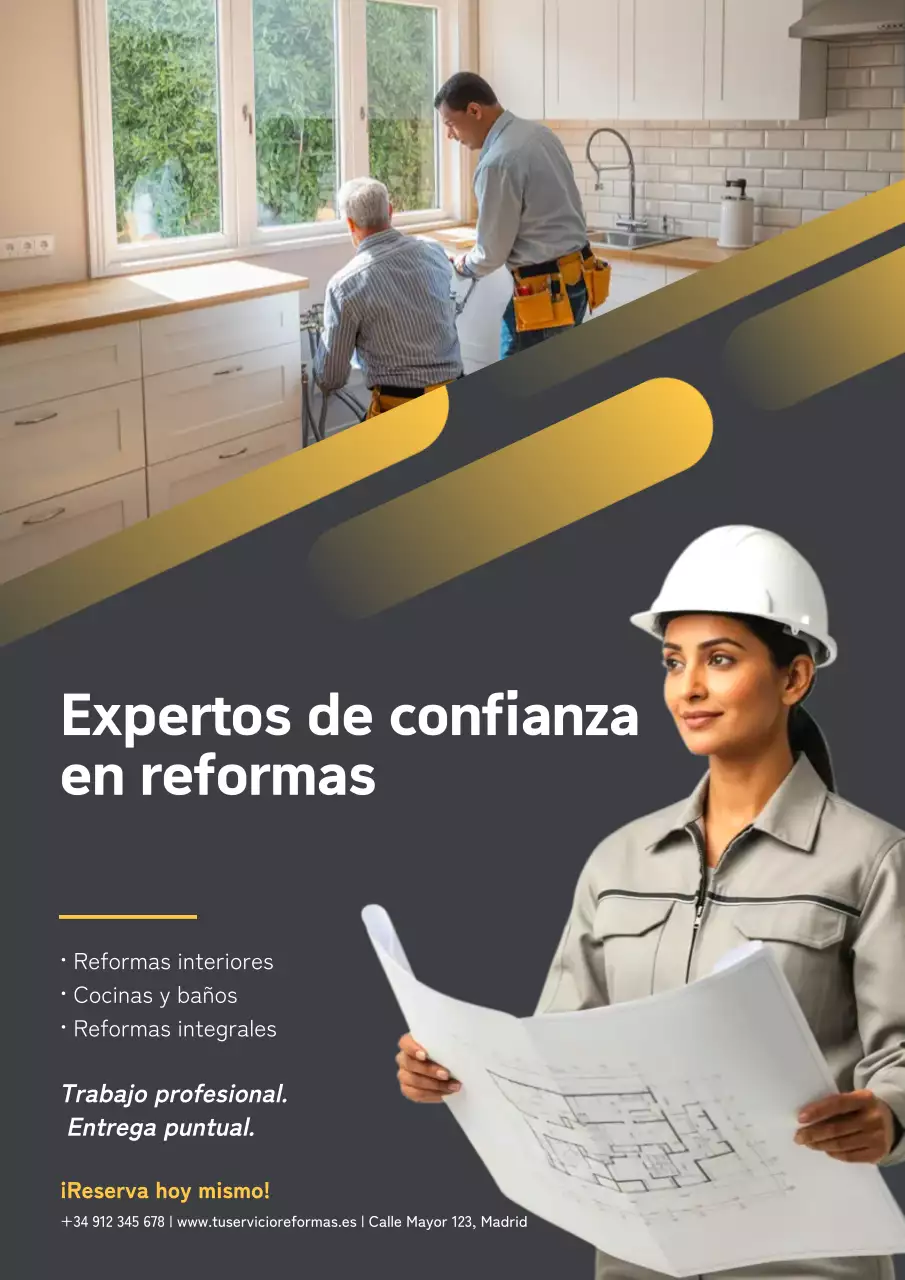 Cartel publicitario de renovación profesional en amarillo