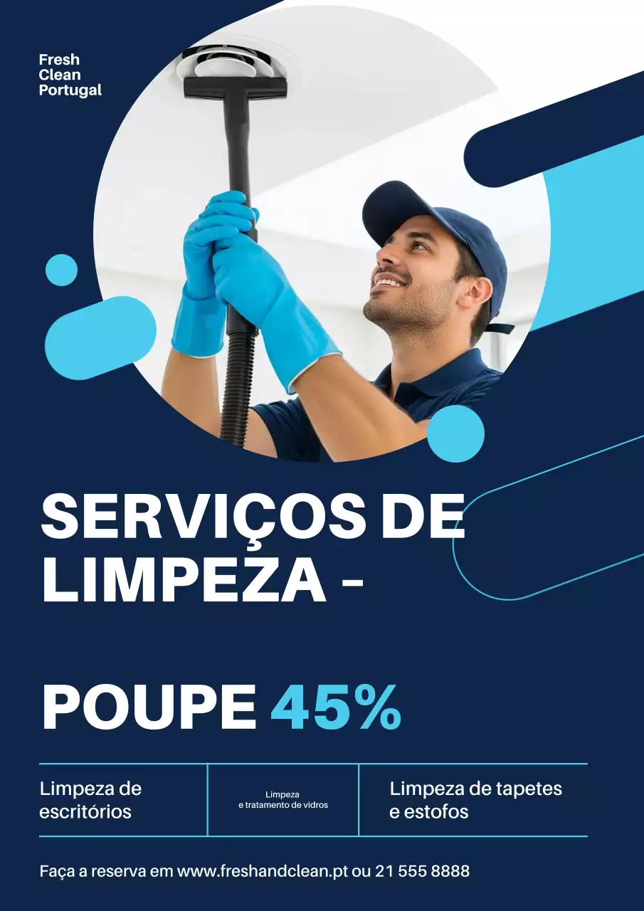 Cartaz promocional de limpeza moderna azul