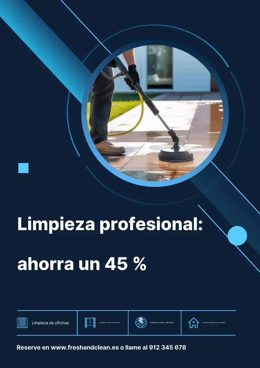 Cartel promocional de limpieza moderna azul