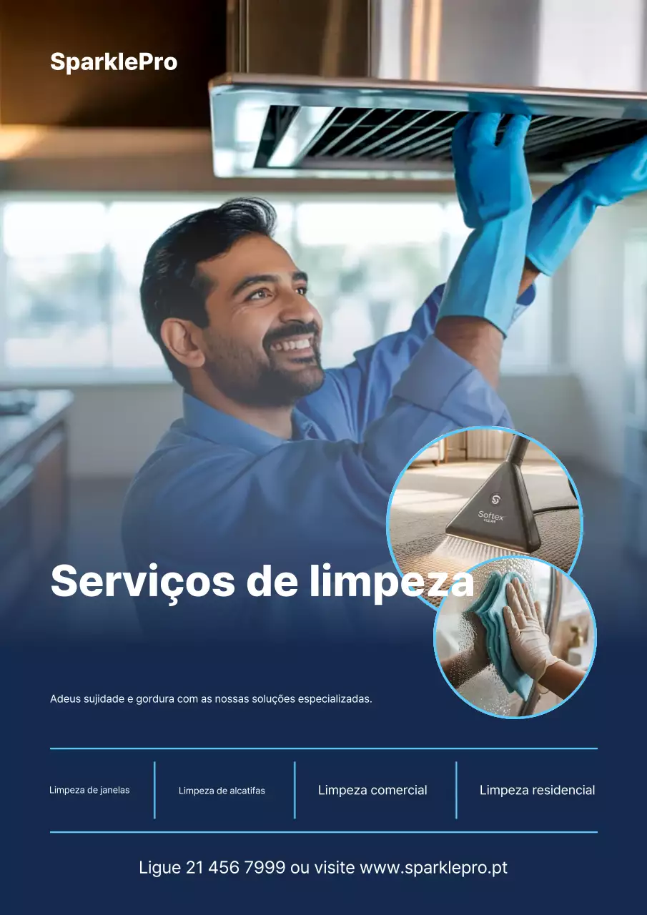 Cartaz de propaganda de limpeza moderna azul