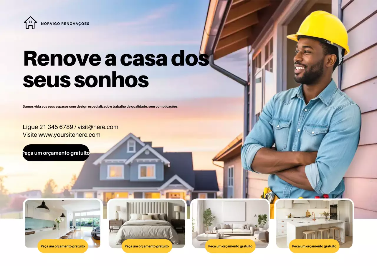 Cartaz de anúncio de reforma de casa moderna amarela