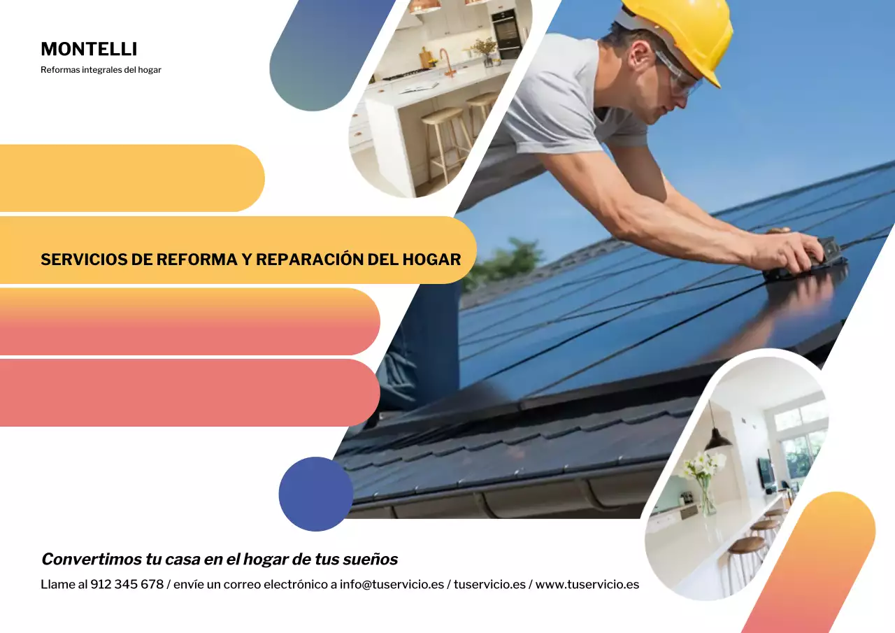 Cartel publicitario de renovación de casa moderna en azul