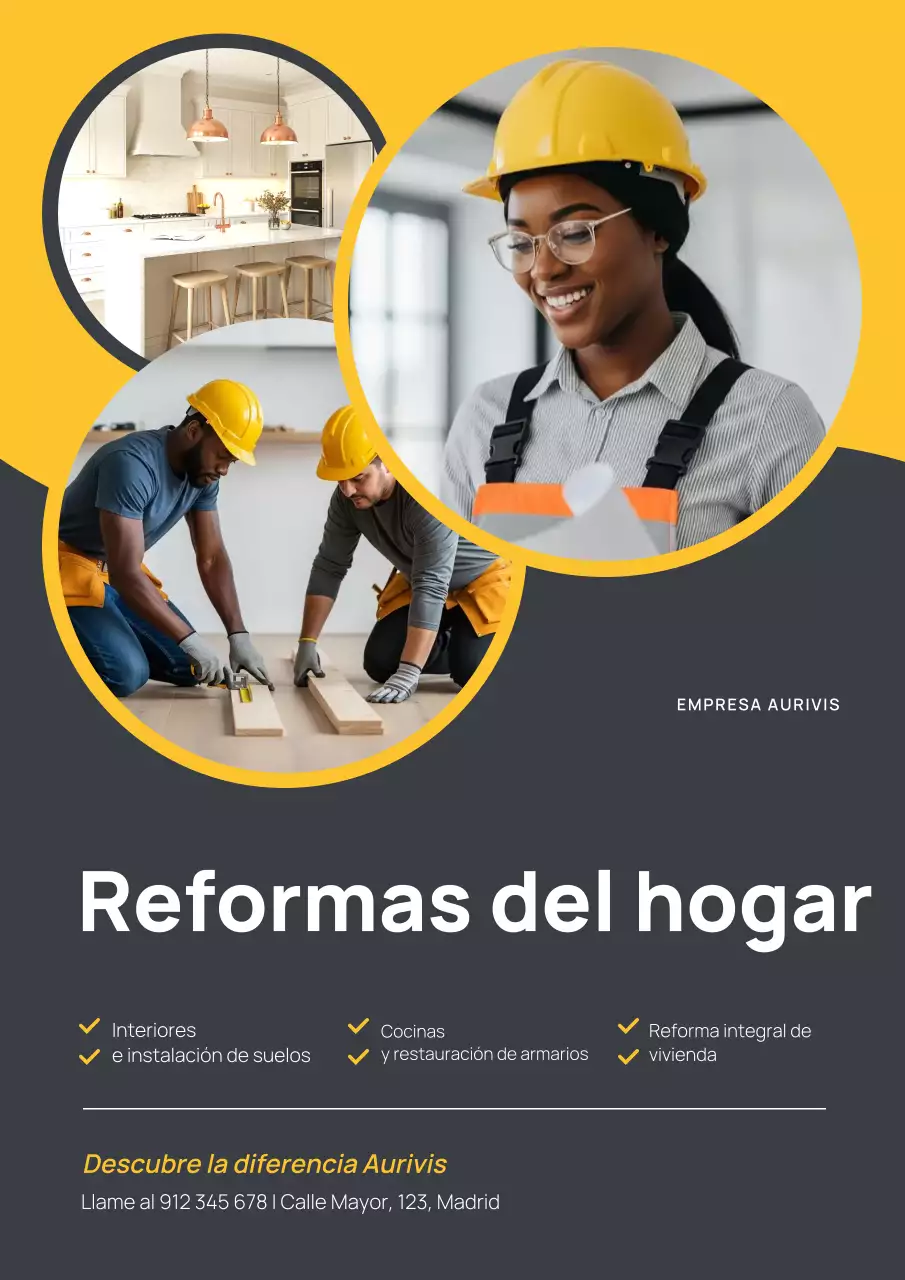 Cartel publicitario de renovación profesional en amarillo