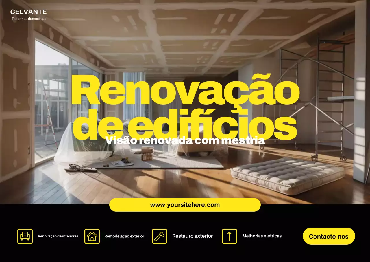 Cartaz promocional de renovação de casa moderna amarela