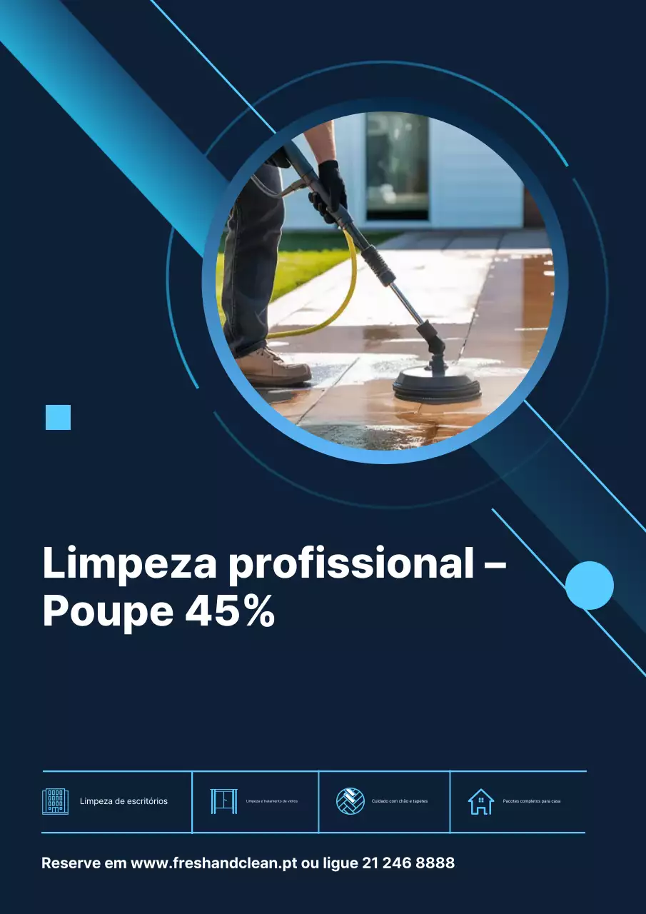 Cartaz promocional de limpeza moderna azul
