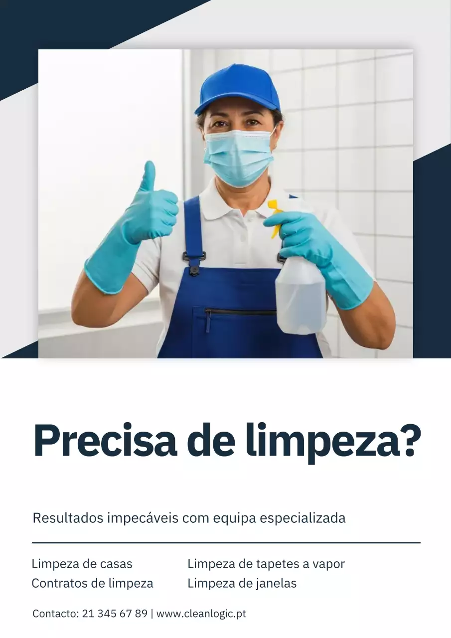 Cartaz de anúncio de limpeza profissional azul