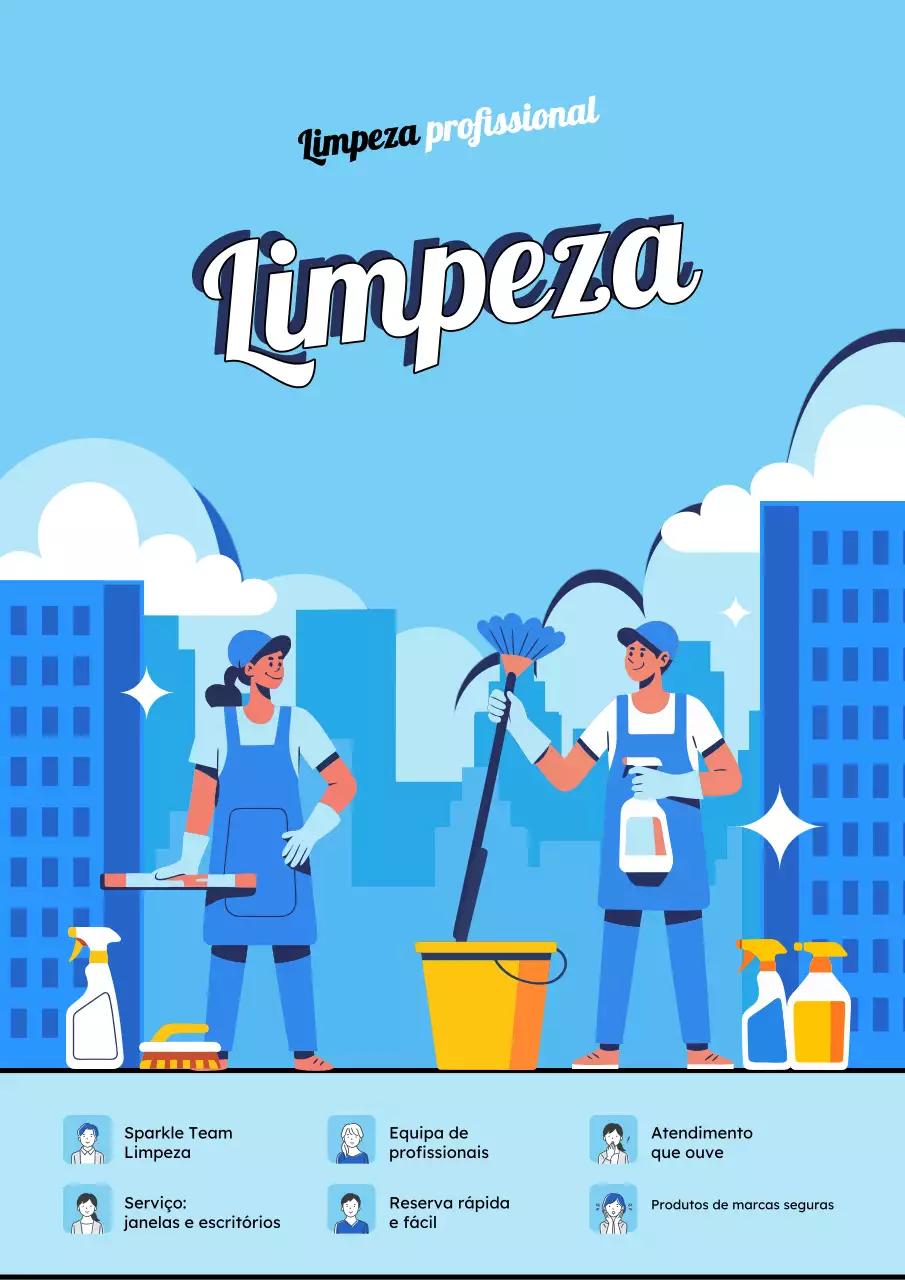 Cartaz promocional de limpeza moderna azul