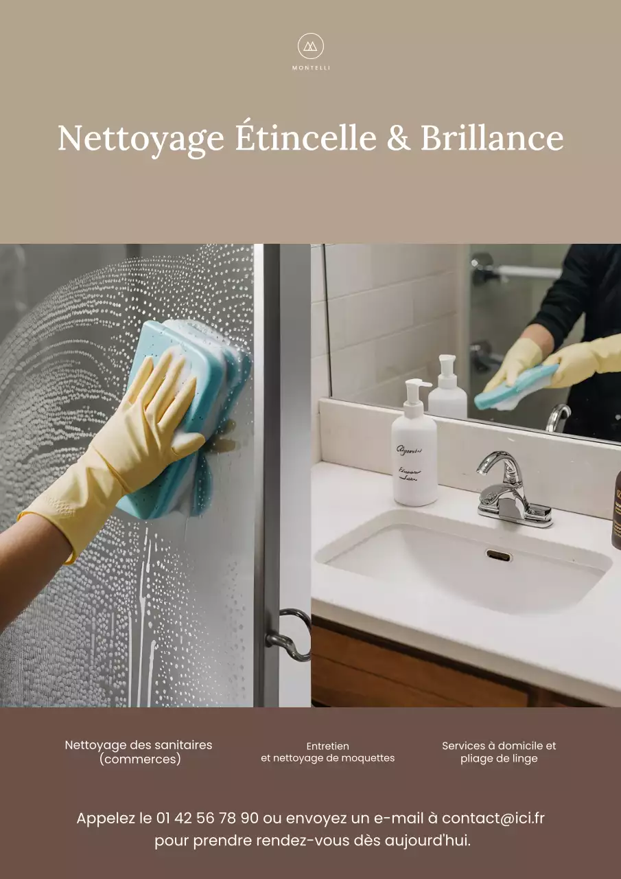 Affiche publicitaire beige pour les services de nettoyage professionnels