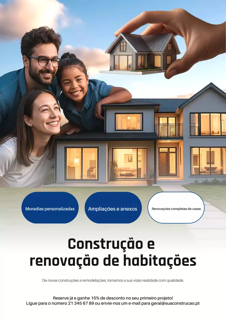 Cartaz de anúncio de construção moderna azul