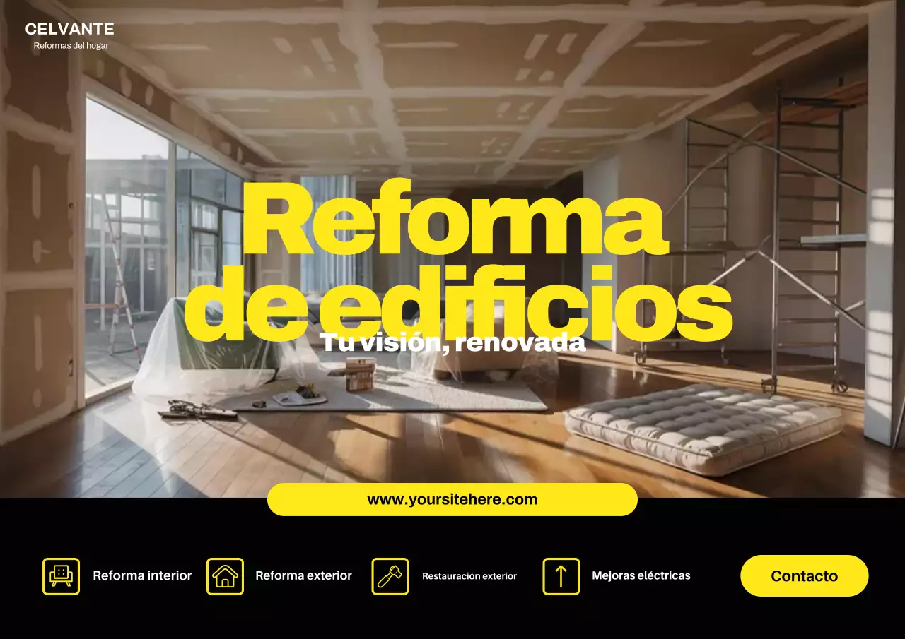 Cartel amarillo de promoción de renovación de casa moderna