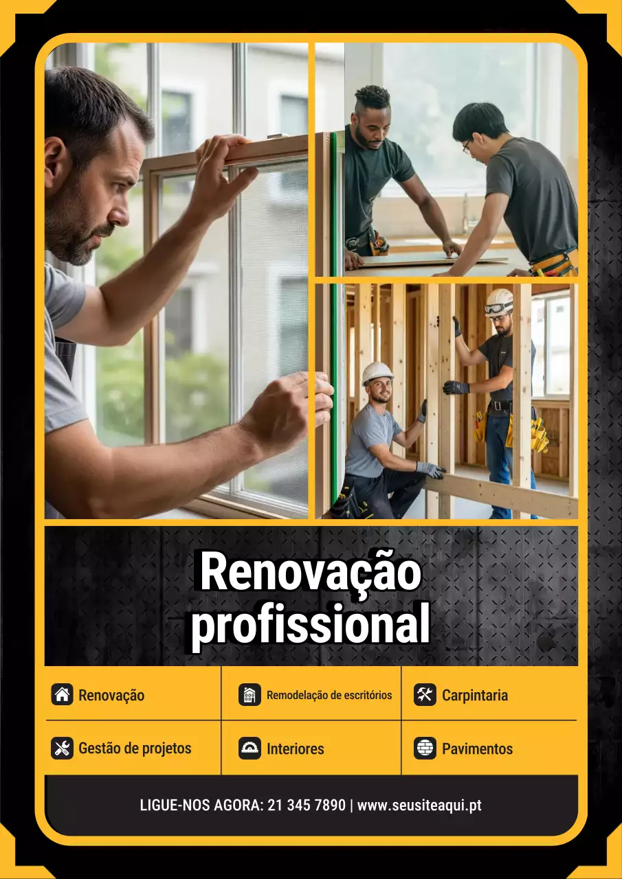 Cartaz de anúncio de renovação profissional amarelo
