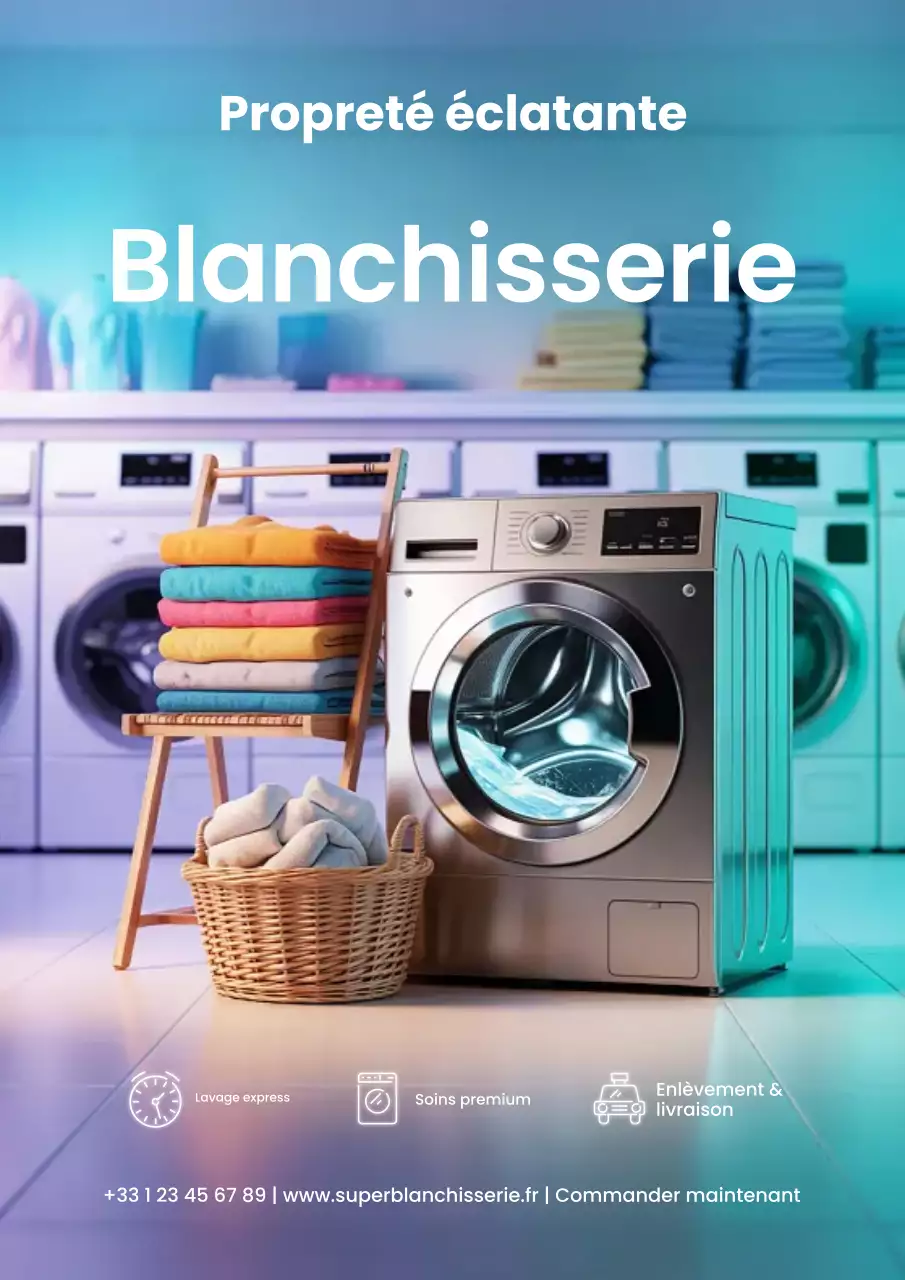 Affiche promotionnelle de la blanchisserie moderne bleue