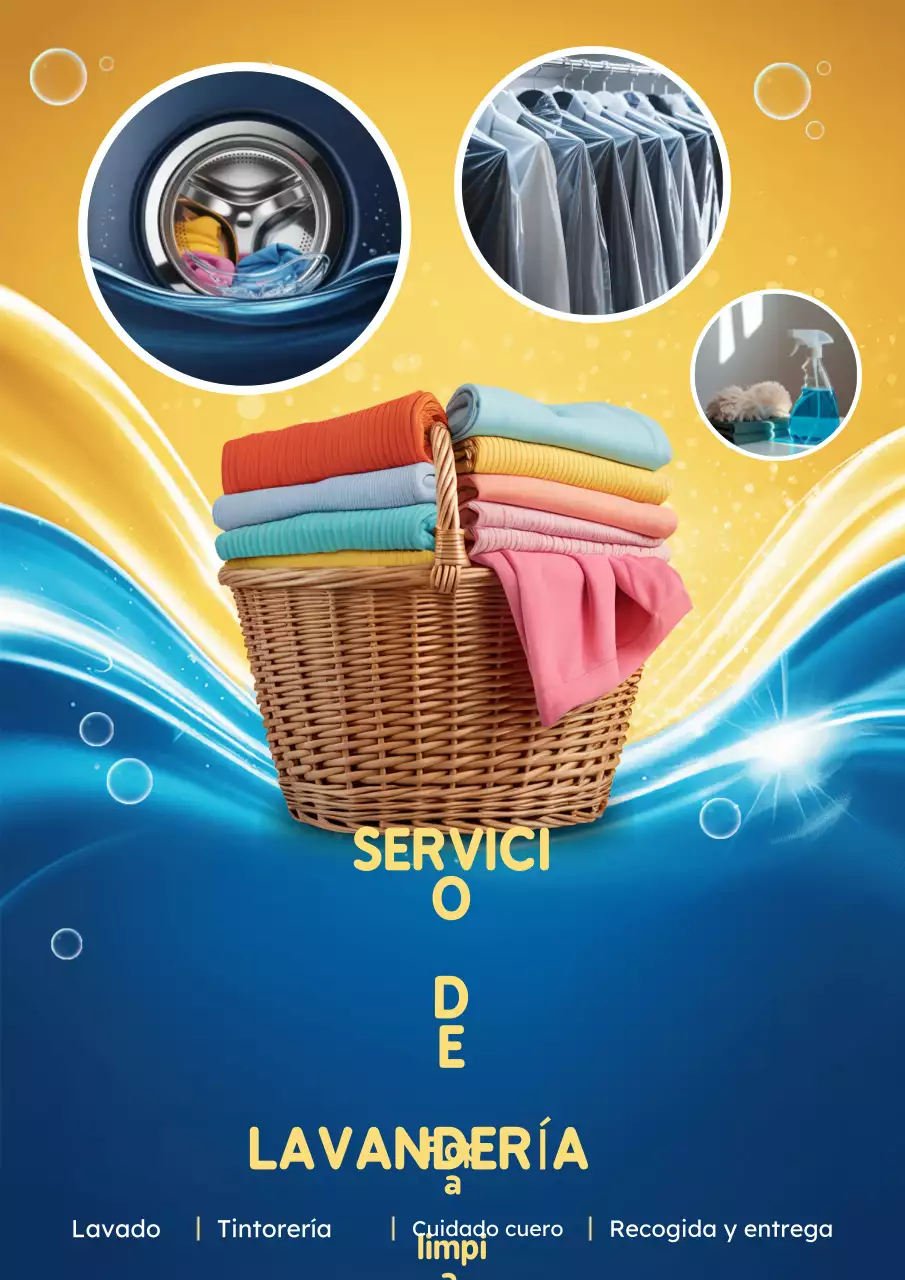 Póster promocional de lavandería moderna azul