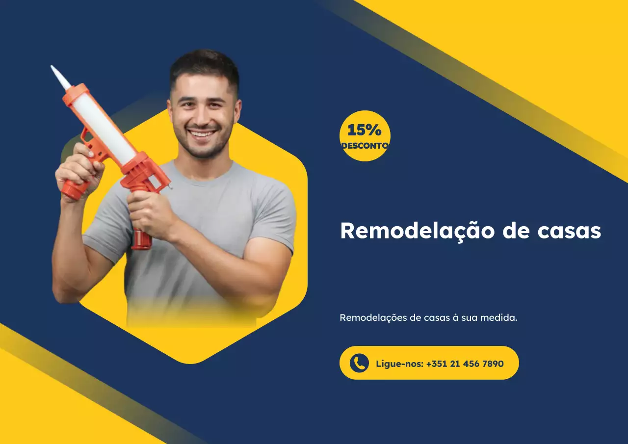Cartaz de anúncio de reforma de casa moderna azul e amarela