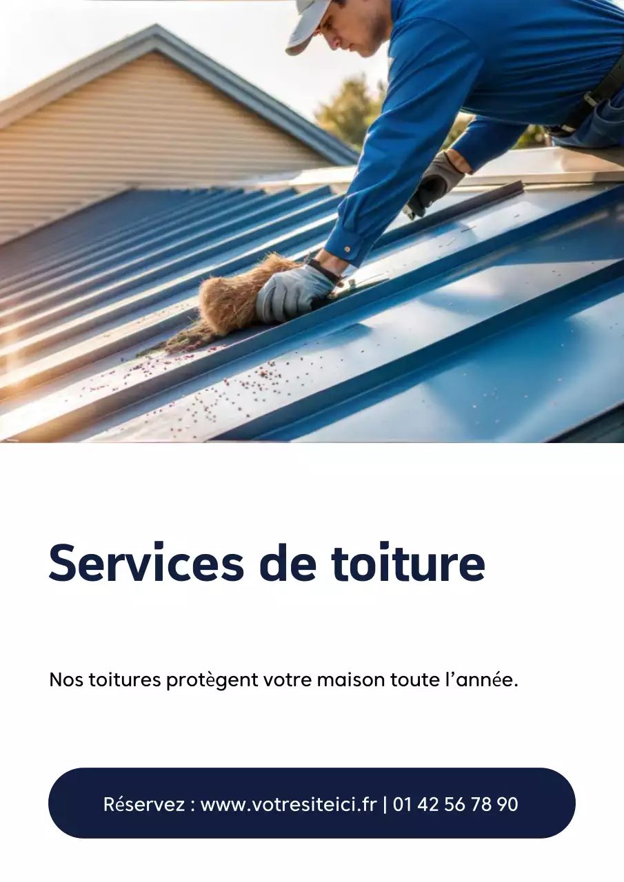 Affiche publicitaire de toiture professionnelle bleue