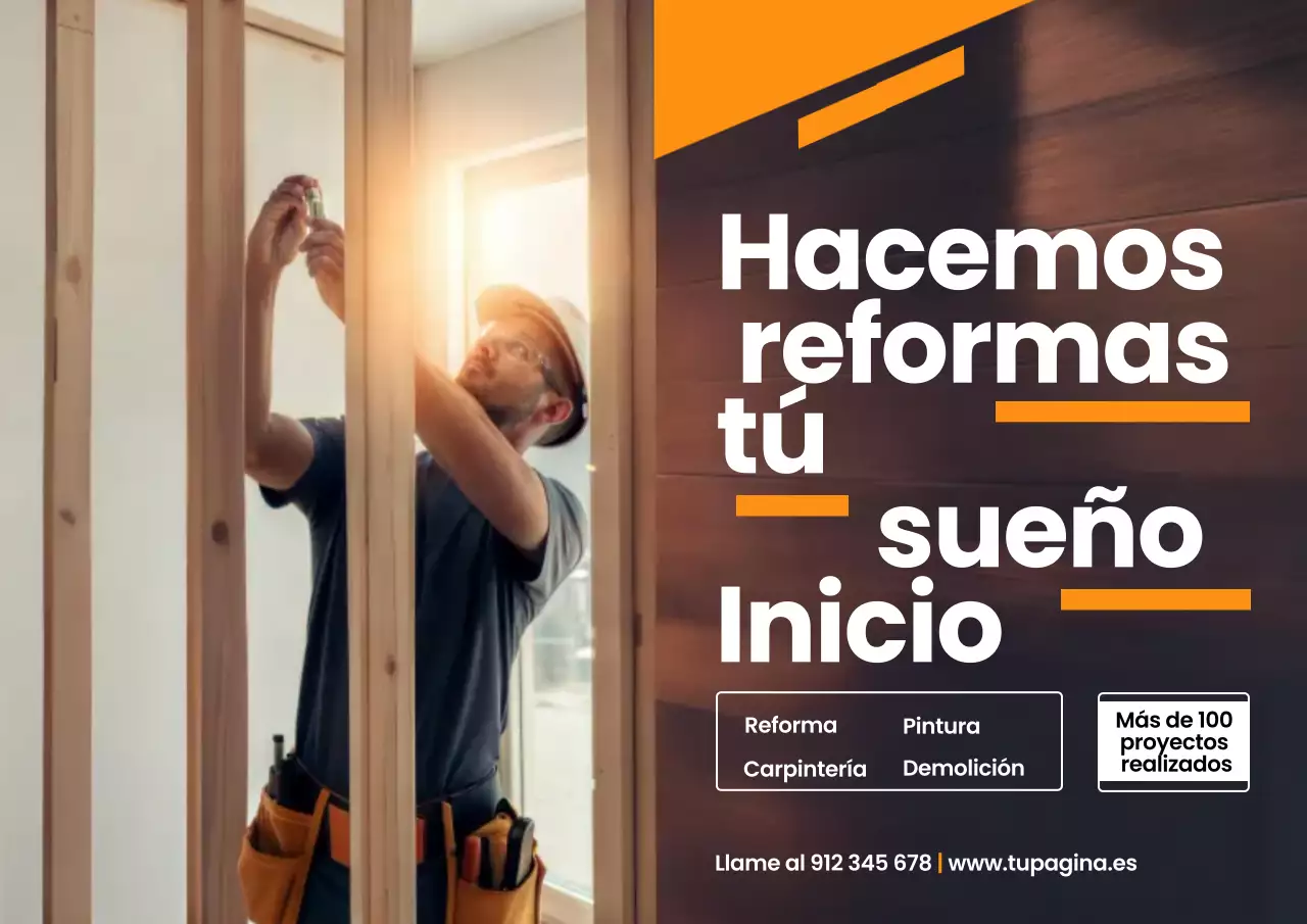 Cartel publicitario de renovación moderna en color naranja