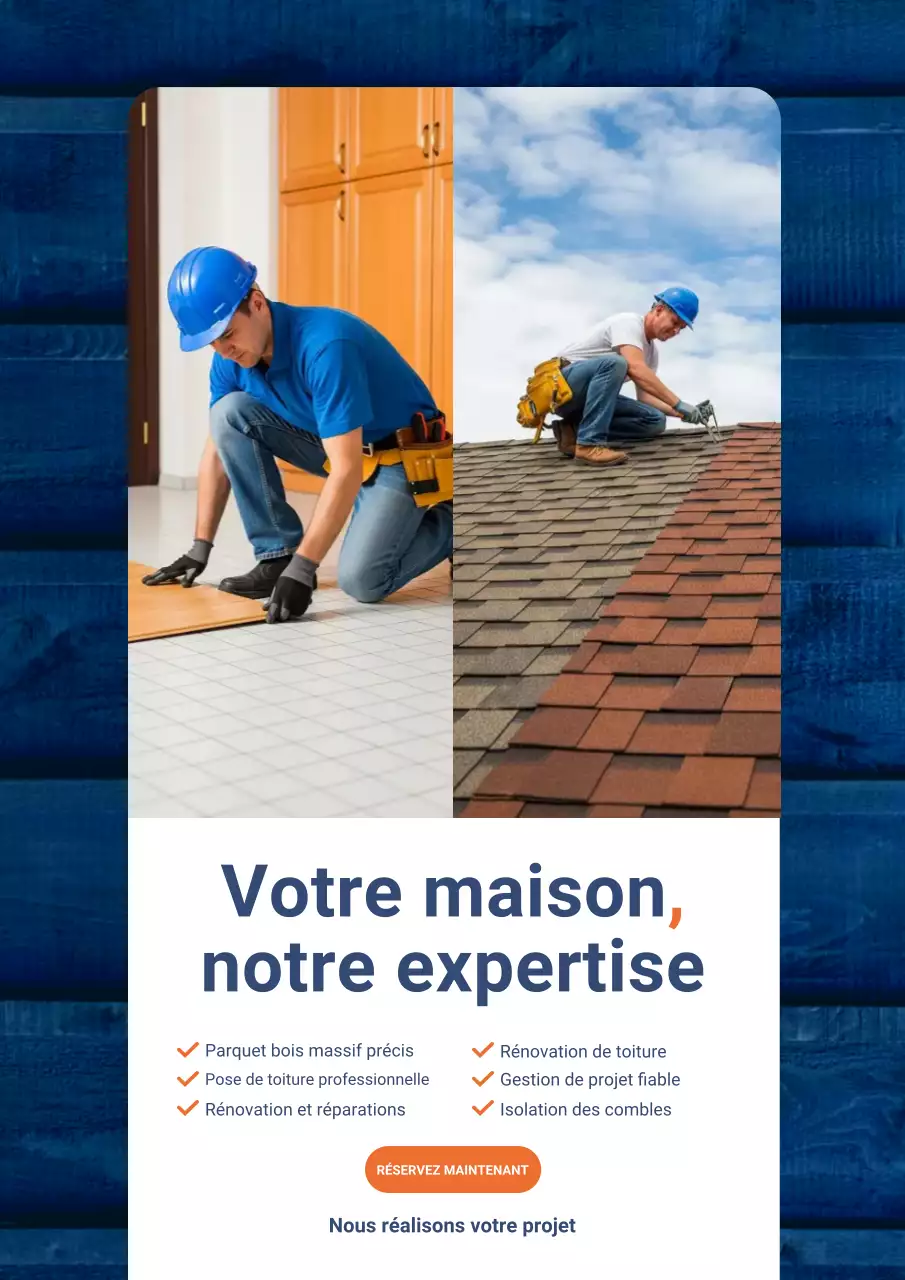Affiche promotionnelle de rénovation résidentielle professionnelle bleue
