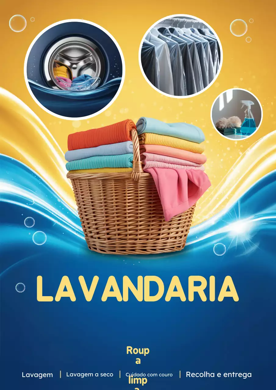 Cartaz promocional de lavanderia moderna azul