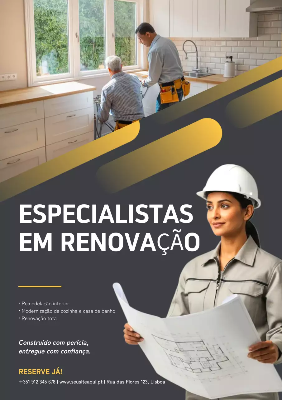 Cartaz de anúncio de renovação profissional amarelo