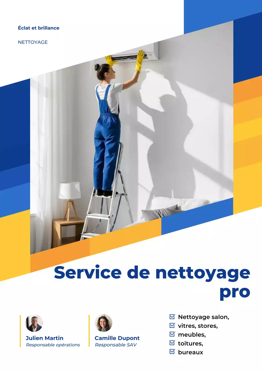 Affiche publicitaire du service de nettoyage moderne bleu