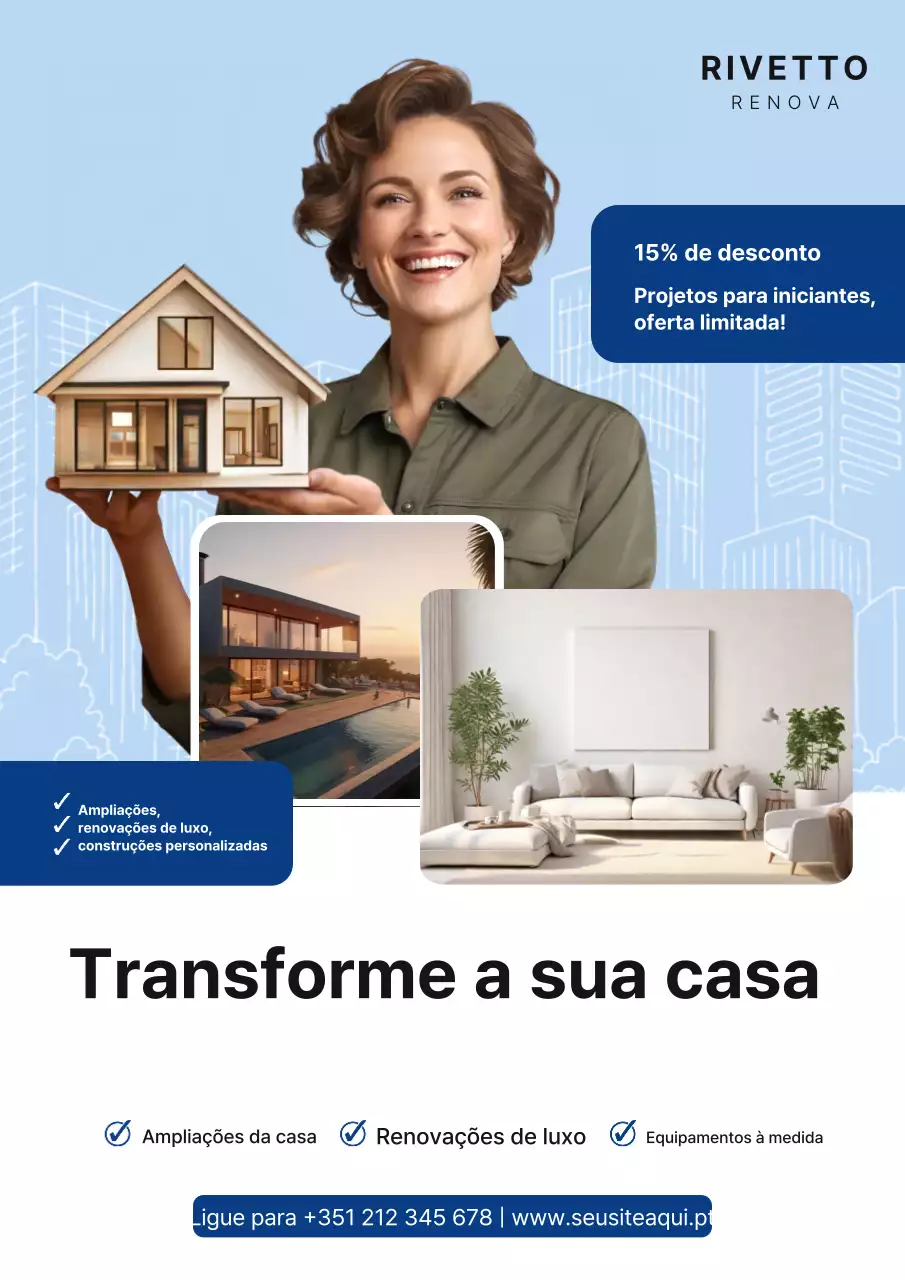 Cartaz de anúncio de construção moderna azul
