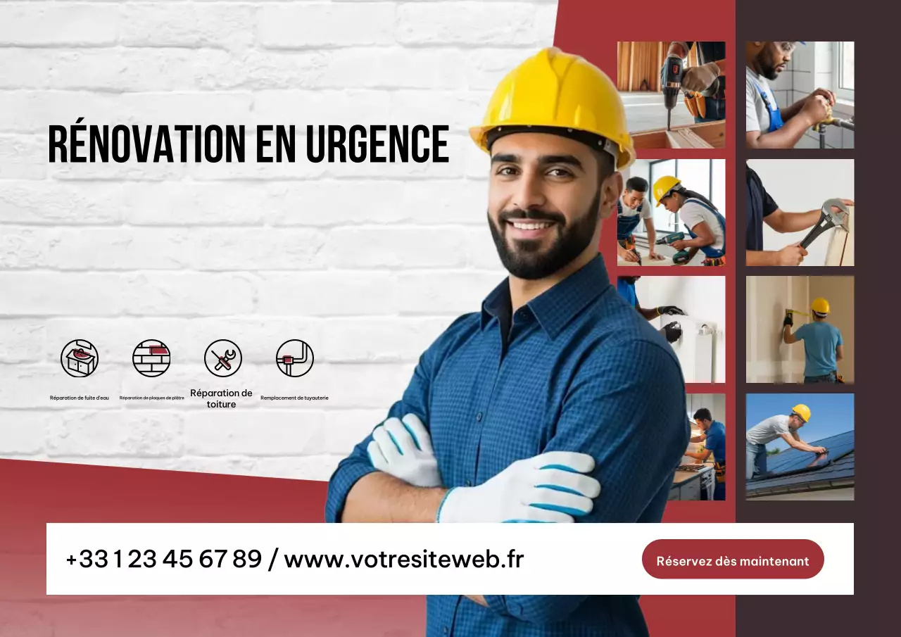 Affiche promotionnelle de rénovation professionnelle rouge