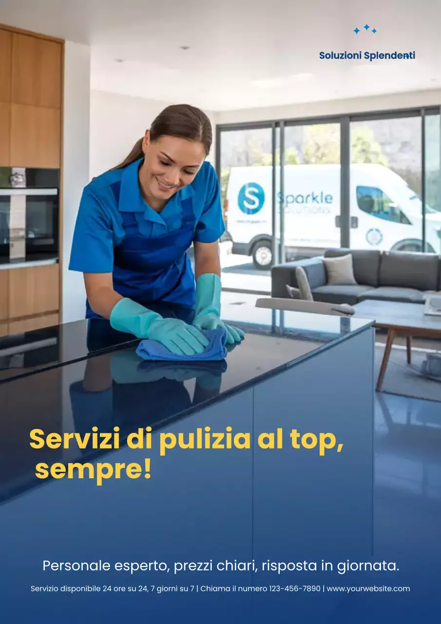 Manifesto pubblicitario moderno per la pulizia blu