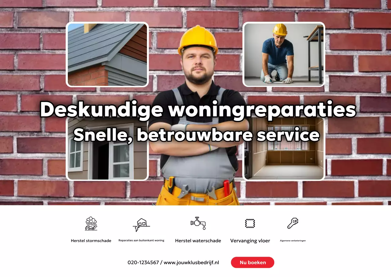 Rode professionele thuisreparatie promotieposter