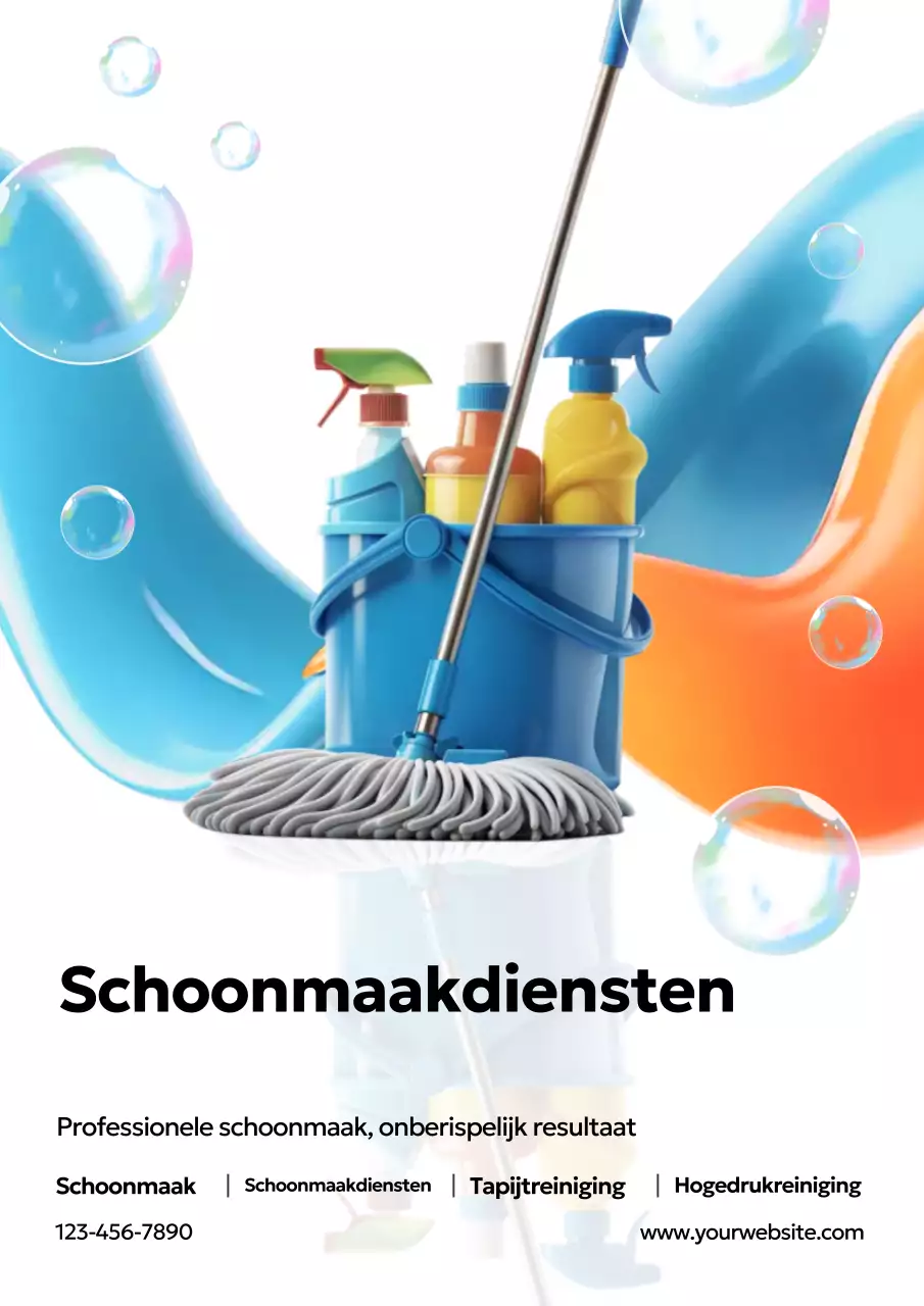 Blauwe moderne schoonmaakpromotieposter