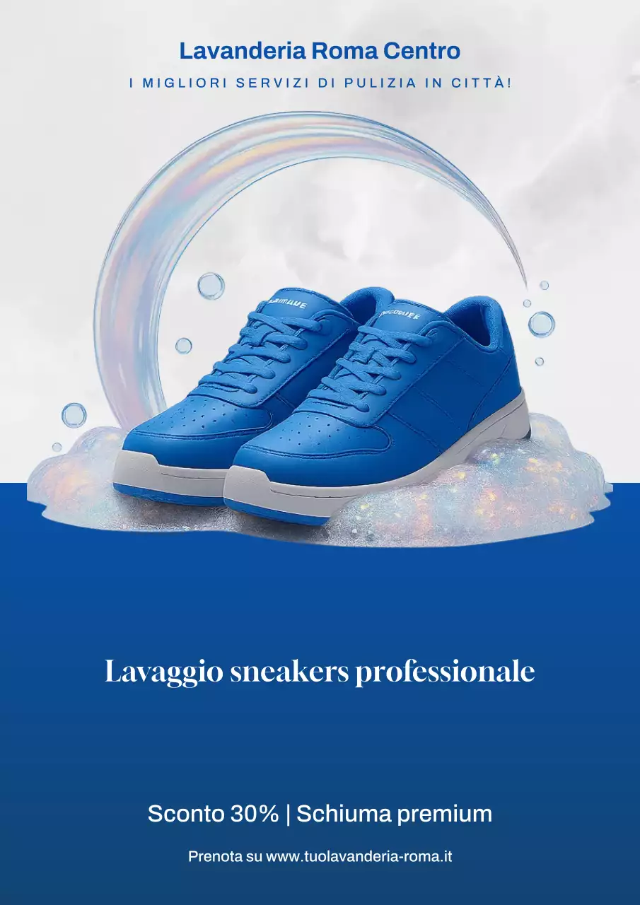 Poster promozionale di sneaker moderne blu