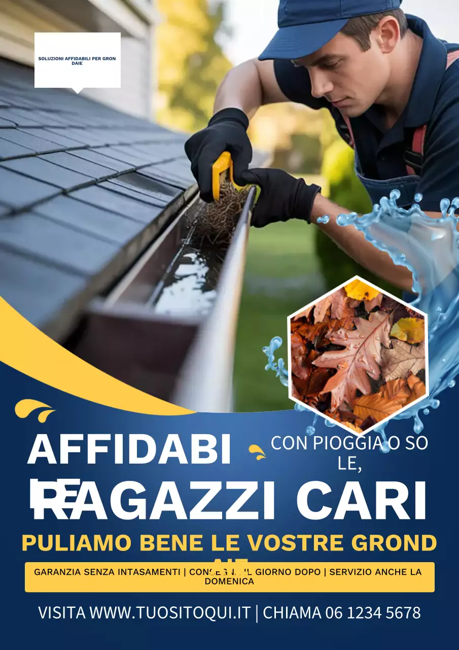 Manifesto pubblicitario per grondaia professionale blu