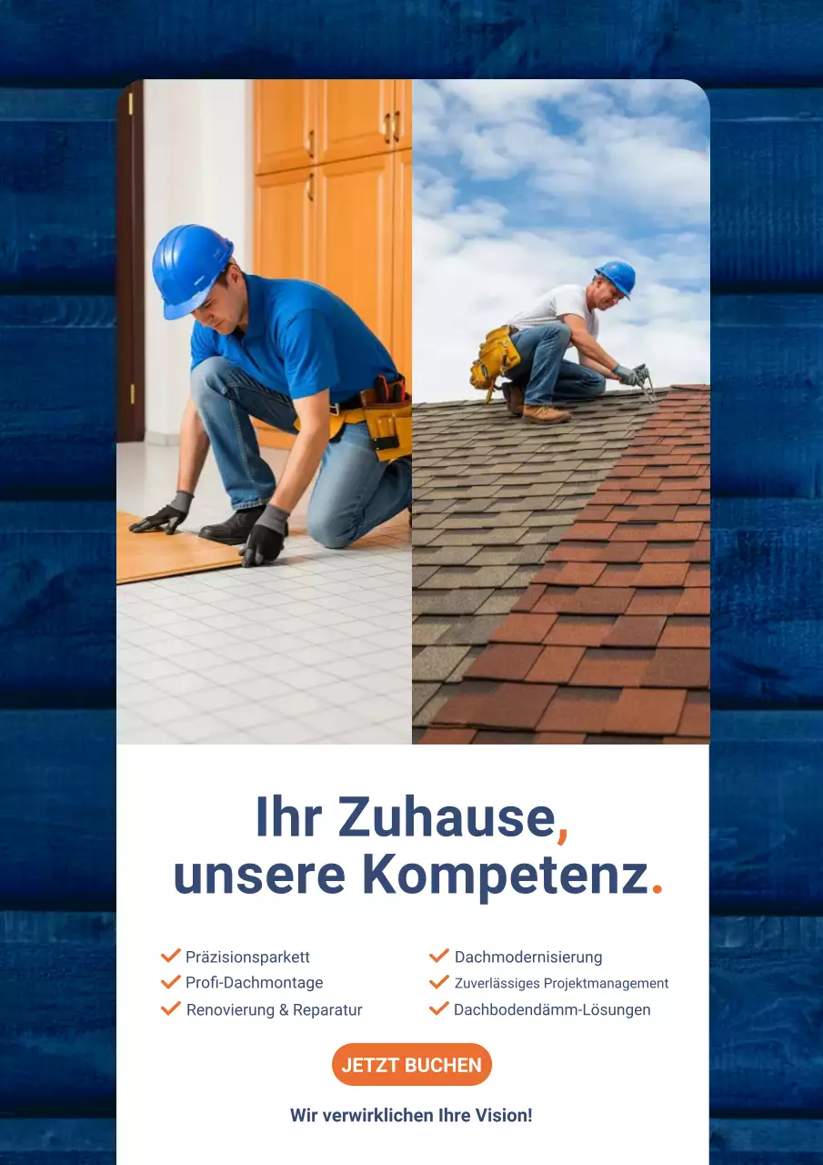 Blaues Werbeplakat für professionelle Hausrenovierungen