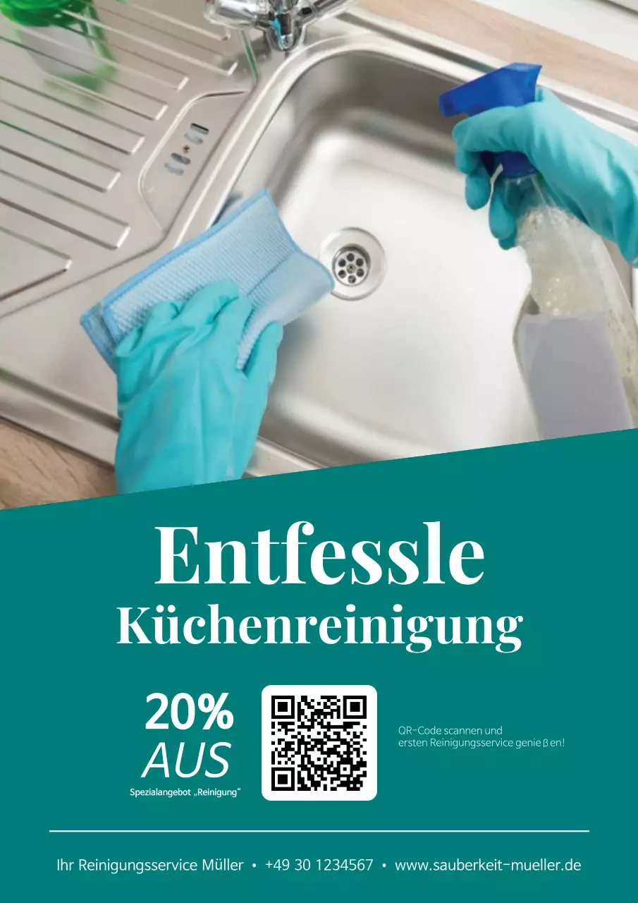 Werbeplakat „Blaugrüne saubere Küche“