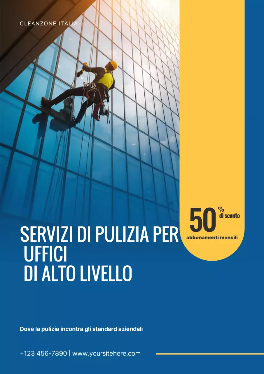 Manifesto pubblicitario del servizio di pulizia moderno blu