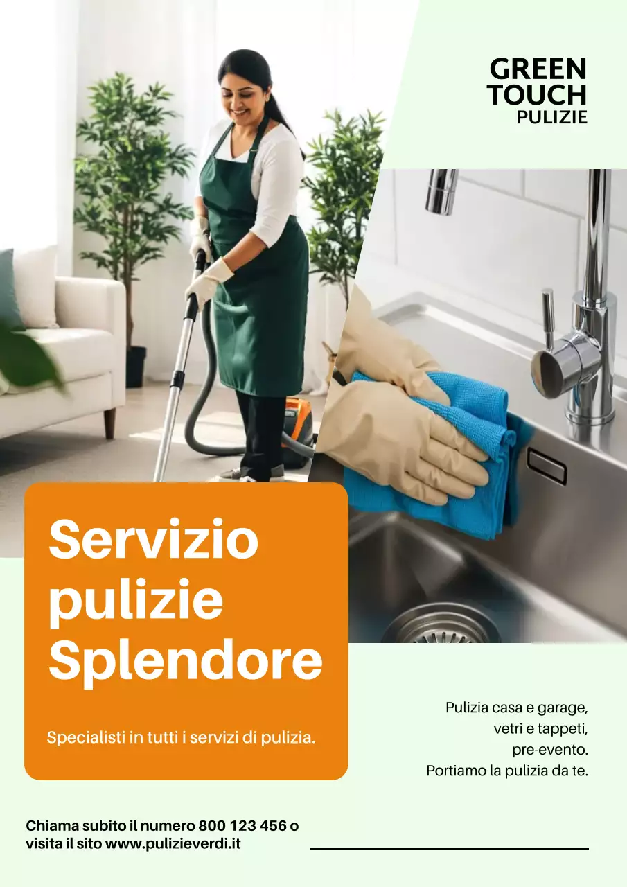 Manifesto promozionale per la pulizia moderna arancione