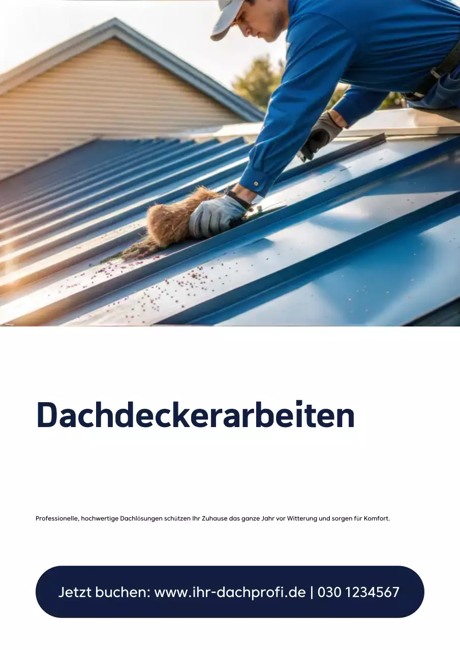 Blaues Werbeplakat für professionelle Dachdecker