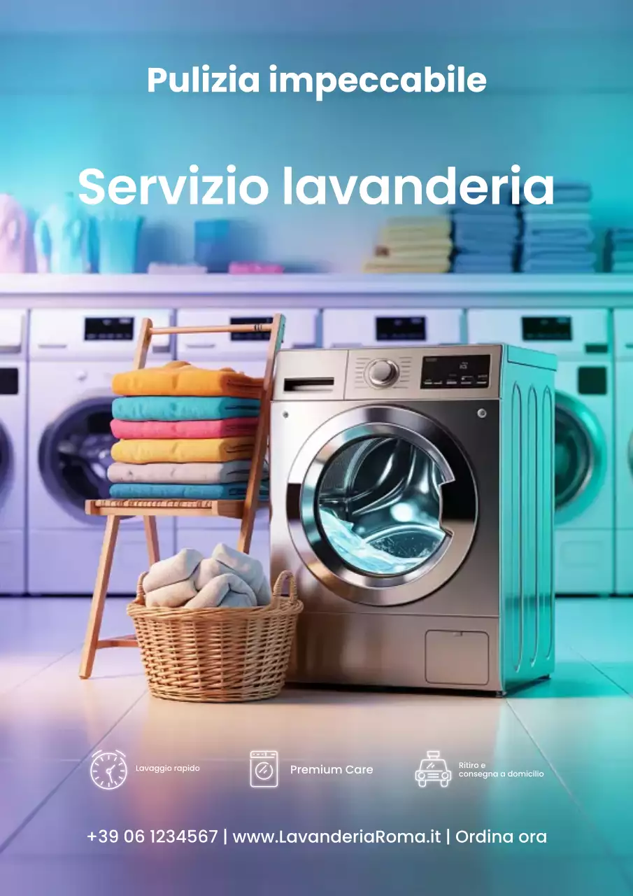 Poster promozionale per lavanderia moderna blu